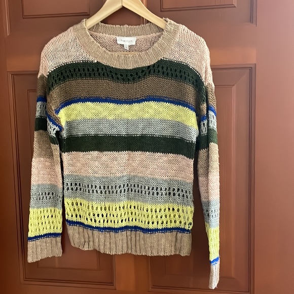 Anthropologie Harlyn Stitched & Striped Pullover Open Knit Sweater S - Picture 2 of 6